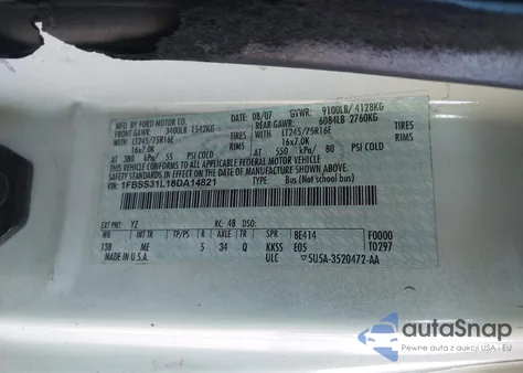 2008 Ford E-350 Super Duty Xl/Xlt z USA, uszkodzony, nr VIN 1FBSS31L18DA14821